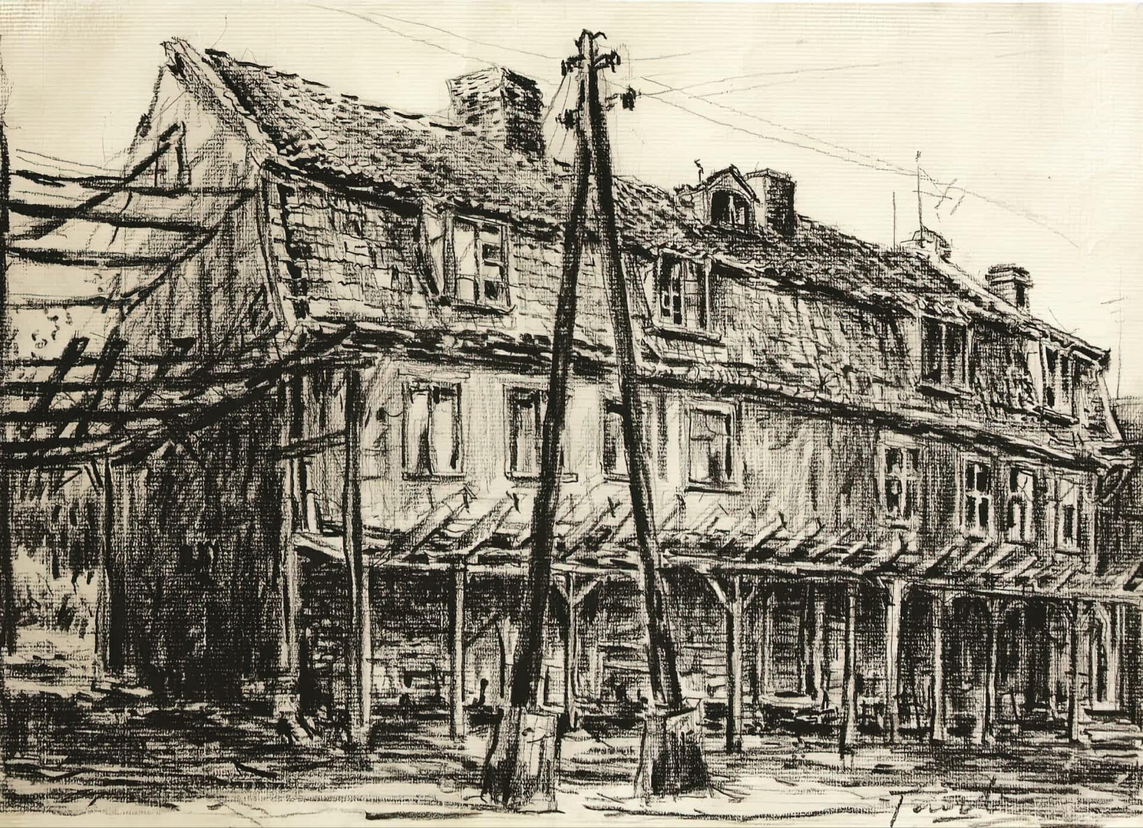 Corpus Christi Hospital in Gdańsk – colored pencil drawing by Andrzej Taranek, 1996.